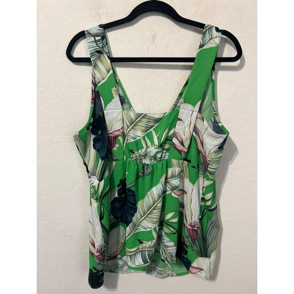 Ann Taylor Green Floral Watercolor Print Sleeveless Tank Top Sz L - Picture 7 of 8